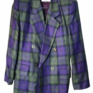 Kasper Purple and Green Plaid Blazer